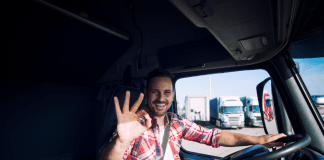 Happy Truck driver welcoming the new year wish
