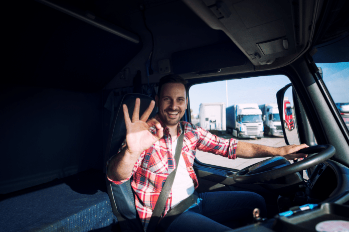 Happy Truck driver welcoming the new year wish