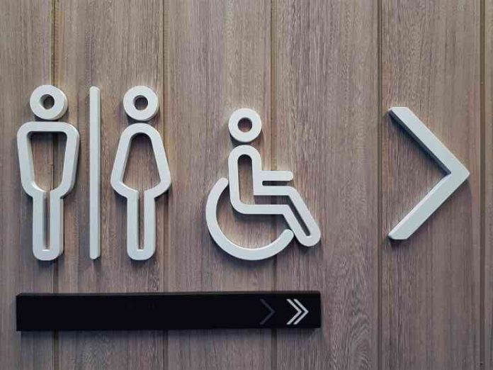 White Toilet Symbols on Wooden Plank Wall