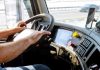 Truck drivers big truck driver's hands on big truck steering wheel