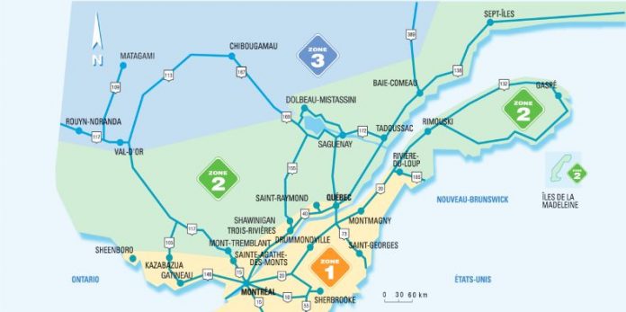 Quebec Spring Thaw load reduction Zones