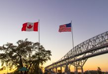 The twin spans of the Blue Water Bridges international crossing between the cities of Port Huron, Michigan and Sarnia, Ontario is one of the busiest border crossings between Canada and the United States.
