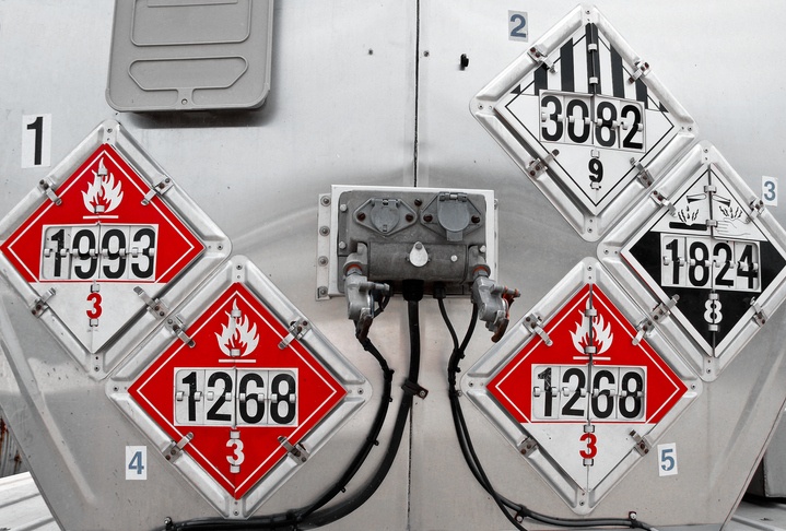 DOT Placards Displayed on the Rear of a Fuel Tanker
